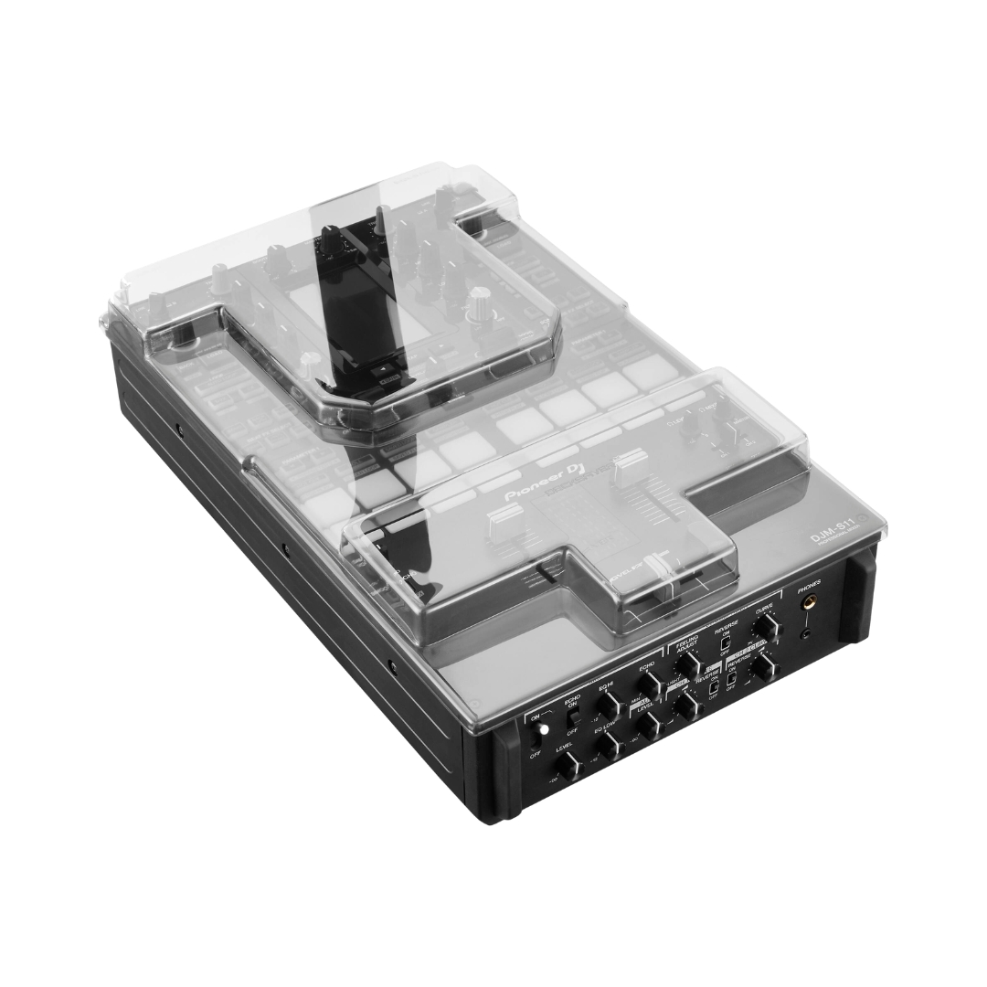 Protective cover for Pioneer DJ DJM-S11 mixer, designed to shield from dust and damage when not in use.