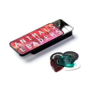Dunlop AALPT01 Animal AS Leaders Guitar Pick Tin containing six signature guitar picks for precision and control in playing.