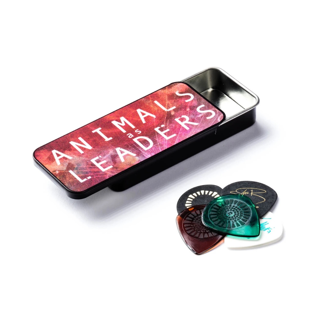 Dunlop AALPT01 Animal AS Leaders Guitar Pick Tin containing six signature guitar picks for precision and control in playing.