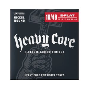 Dunlop Nickel Steel Heavy Gauge Electric Guitar String Set, sizes 0.10 to 0.48, ideal for electric guitar performance.