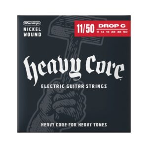 Dunlop Nickel Wound Heavy Core Electric Guitar string set, gauges 0.11 to 0.50, designed for enhanced tone and durability.