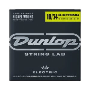 Dunlop True Balance 8-string electric guitar set, nickel wound, heavy gauge, string sizes 0.10 to 0.74.