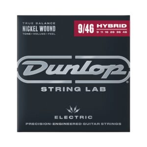 Dunlop Nickel Wound Light Heavy Gauge Electric Guitar String Set, sizes 0.09 to 0.46, ideal for versatile guitar playing.