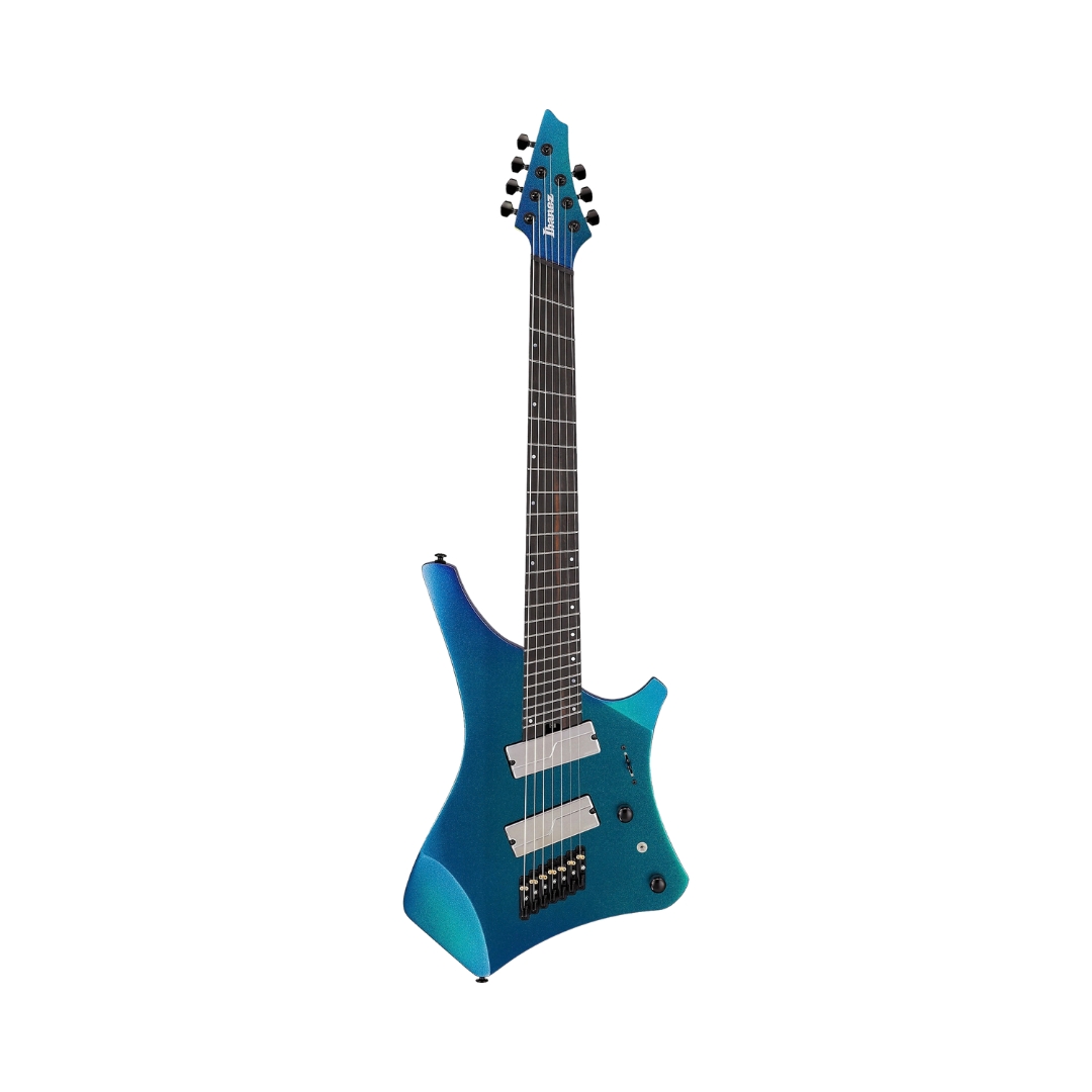 Ibanez Alpha A527 multi-scale 7-string electric guitar in Nebula Shift finish, showcasing its sleek design and modern features.