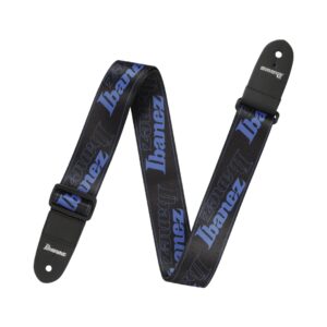 Blue Ibanez GSD50 guitar strap designed for comfort and style, featuring adjustable length and durable materials.