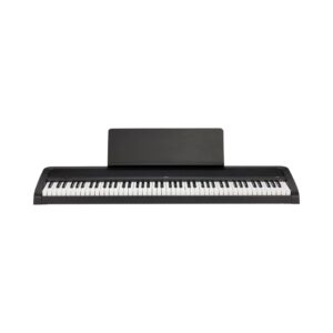 Elegant Black Korg B2+ digital piano equipped with 88 hammer action keys for realistic touch and sound.
