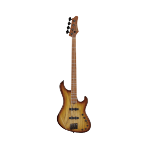 1. Ibanez MDM1300-NAB bass guitar in natural strained amber burst finish, showcasing its sleek design and craftsmanship.