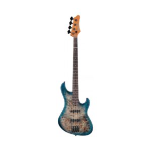 1. Ibanez MDM1600 electric bass guitar in Cosmic Blue Starburst finish, featuring a low gloss design and sleek body shape.