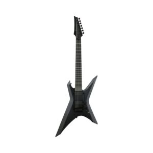 Ibanez XPTB720-BKF Iron Label Xiphos 7-string electric guitar in black flat finish, showcasing its sleek design and features.